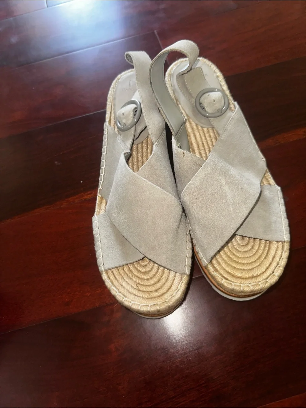 Women's Suede Crisscross Espadrille Sandals in Light Gray